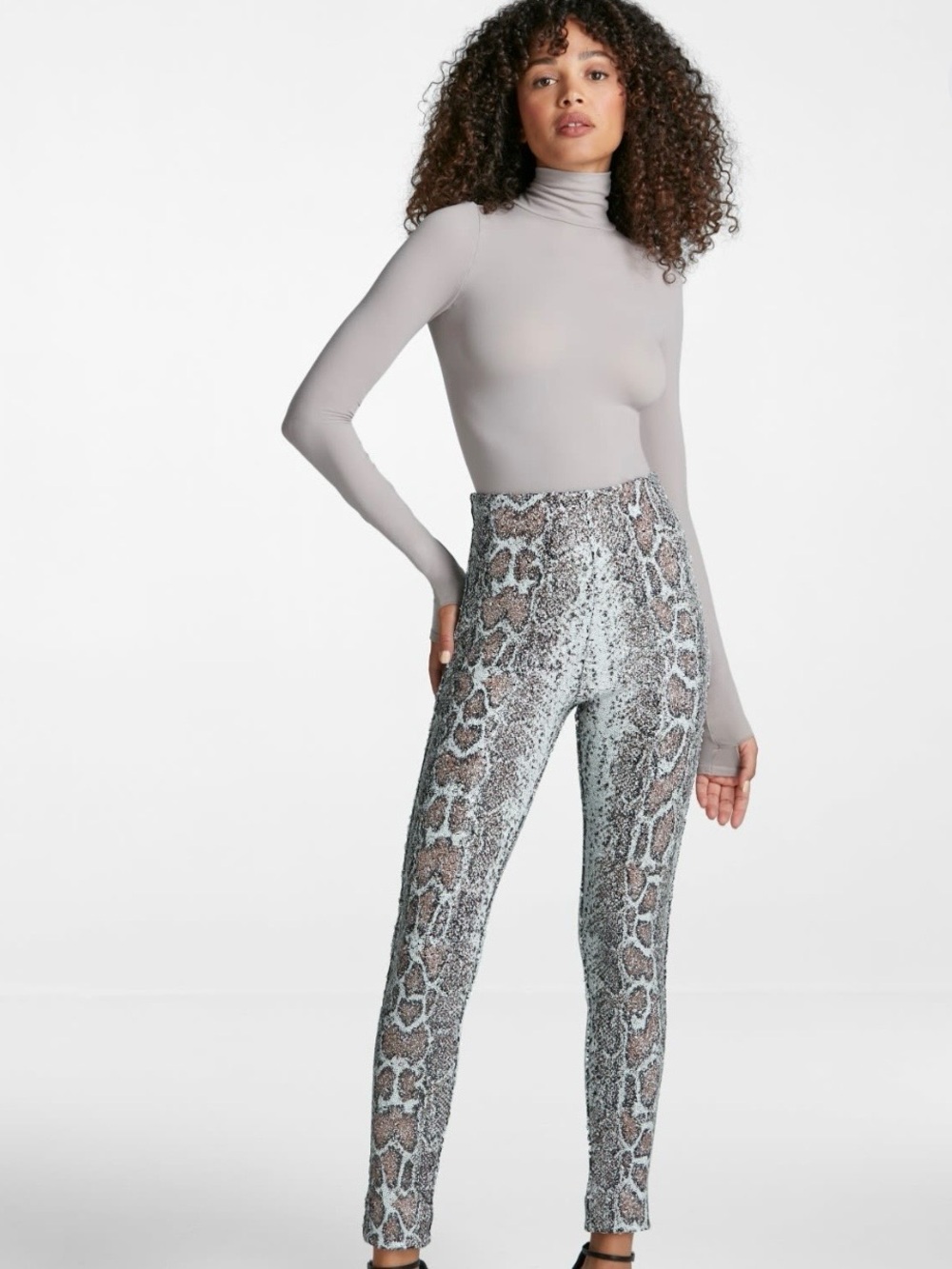 Commando Sequin Snake Print Leggings Pants L High Rise Stretch Sparkly Glam